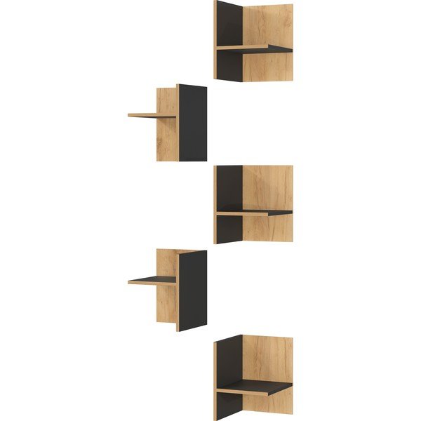 Antracitno sive/naravne dodatne police v hrastovem dekorju v kompletu 5 ks Podium – Germania