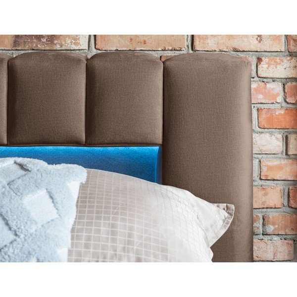 Svetlo rjava oblazinjena zakonska postelja s prostorom za shranjevanje in z letvenim dnom 160x200 cm Lamica – ELTAP-image-4