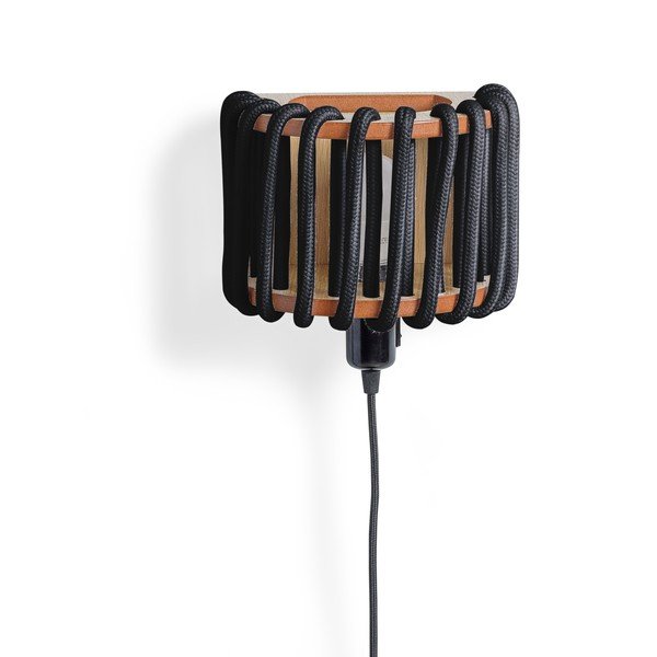 Črna stenska svetilka z leseno strukturo EMKO Macaron, dolžina 20 cm-image-1