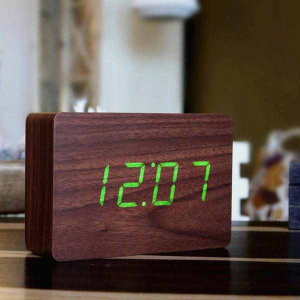Temno rjava budilka z zelenim LED zaslonom Gingko Brick Click Clock-image-1