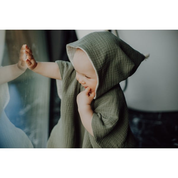 Kaki zelen otroški pončo iz muslina velikosti M – Malomi Kids-image-1