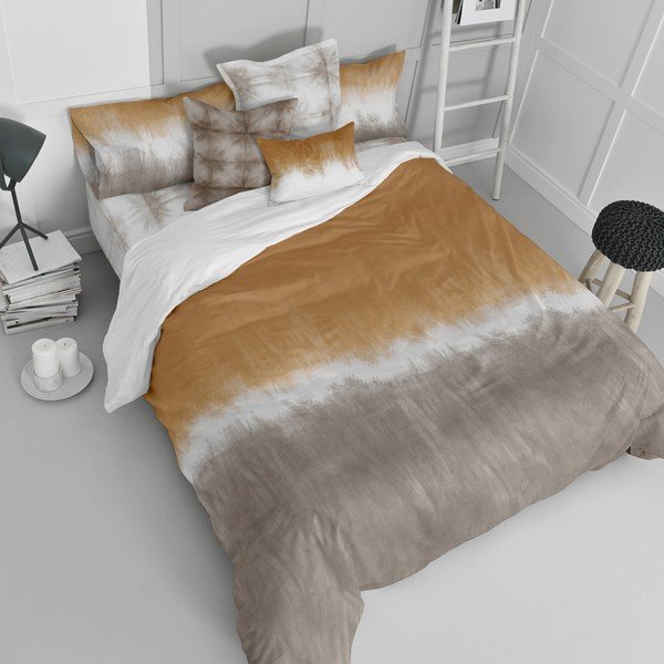 Bela/rjava enojna bombažna prevleka za odejo 140x200 cm Tie dye – Blanc-image-1