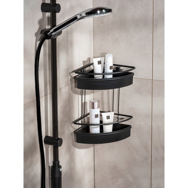 Črna kotna polica za tuš Wenko Molinella, 30 x 22 cm-image-1