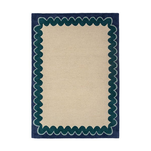 Ročno tkana volnena preproga v naravni barvi/zelenomodra 140x200 cm Wiggle Wool – Flair Rugs