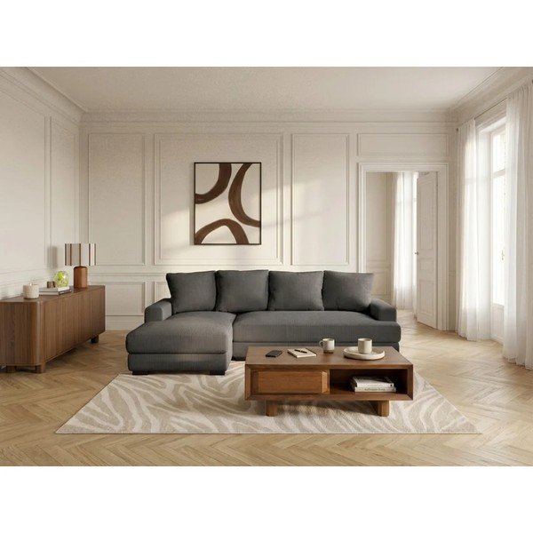 Temno siva raztegljiva/s prostorom za shranjevanje kotna sedežna garnitura iz rebrastega žameta (levi kot/z ležalnikom) Campi – Bobochic Paris-image-1