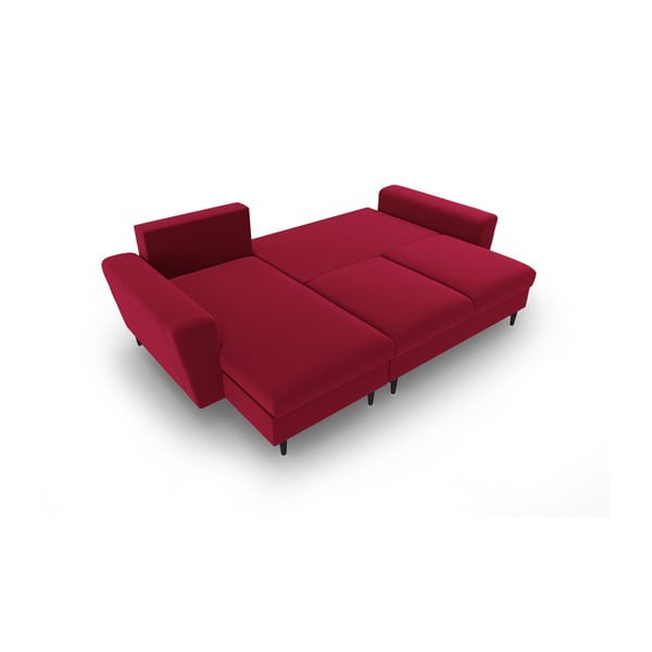 Rdeča žametna raztegljiva kotna sedežna garnitura s prostorom za shranjevanje Kyoto – Cosmopolitan Design-image-2