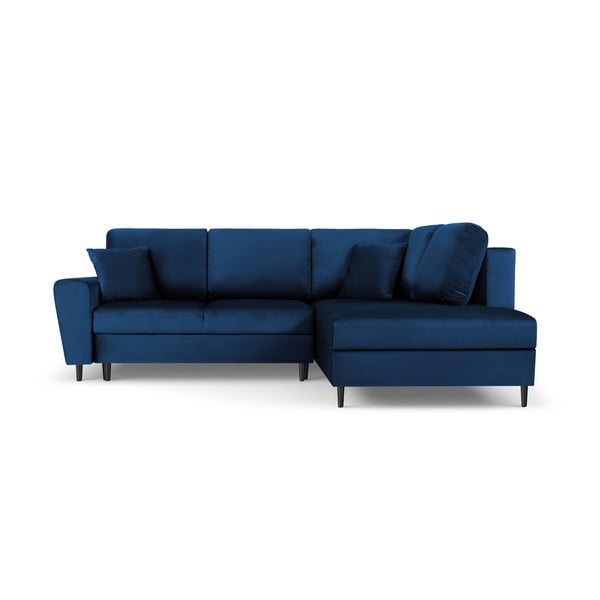 Modra žametna raztegljiva kotna sedežna garnitura s prostorom za shranjevanje (desni kot/v obliki črke L) Kyoto – Cosmopolitan Design