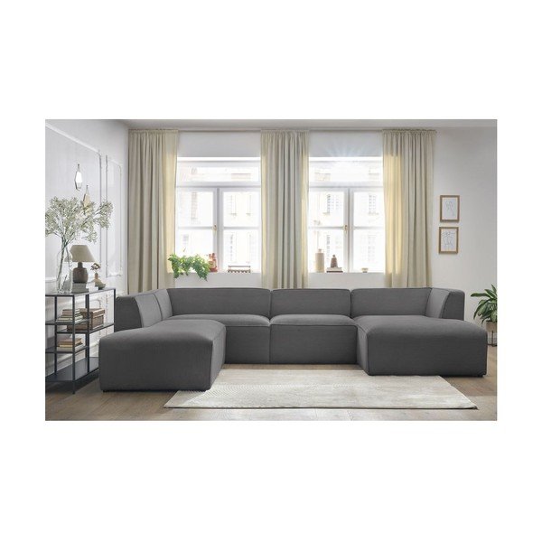 Temno siva kotna sedežna garnitura iz rebrastega žameta (levi kot/v obliki črke "U") Megeve – Bobochic Paris-image-1