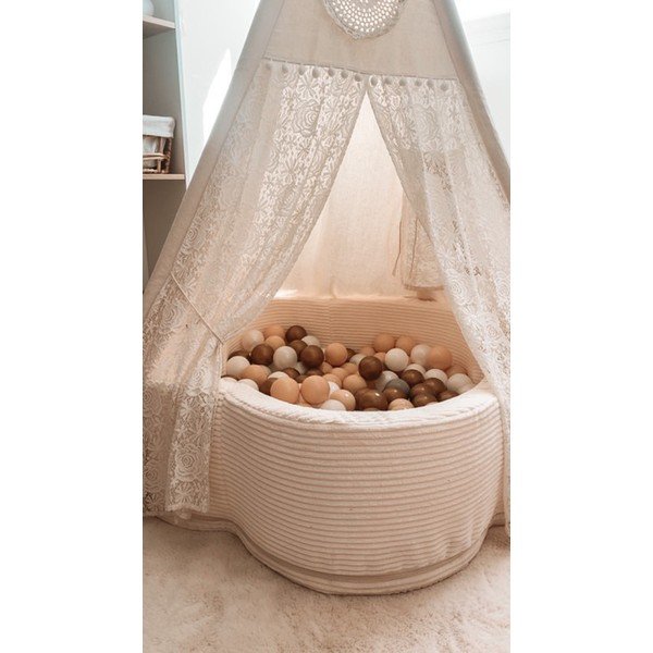 Kremno bel bazen z žogicami iz rebrastega žameta ø 90 cm višina 30 cm – Meowbaby-image-2