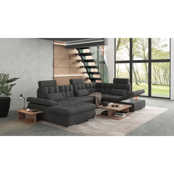 Antracitno siva raztegljiva kotna sedežna garnitura s prostorom za shranjevanje (desni kot/v obliki črke "U") Merkur – Ropez-image-4