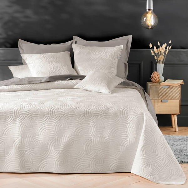 Kremno bel žameten komplet pregrinjala in prevleke za vzglavnik 240x260 cm Solange – douceur d'intérieur-image-1