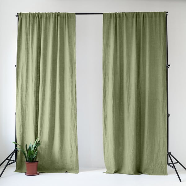 Svetlo zelena lanena zavesa 140x330 cm Sage – Linen Tales
