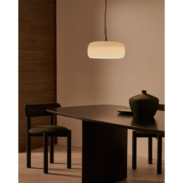 Sivo-bež LED viseča svetilka s steklenim senčilom ø 38 cm Reig – Kave Home-image-1