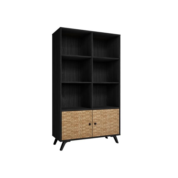 Črna knjižna omara v dekorju iz eksotičnega lesa 92x160 cm Hanoi - Marckeric-image-2