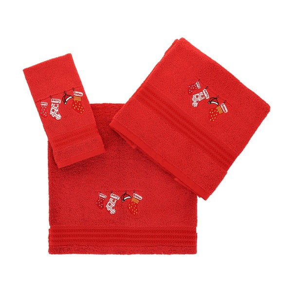 Komplet dveh rdečih brisač Corap in kopalne brisače