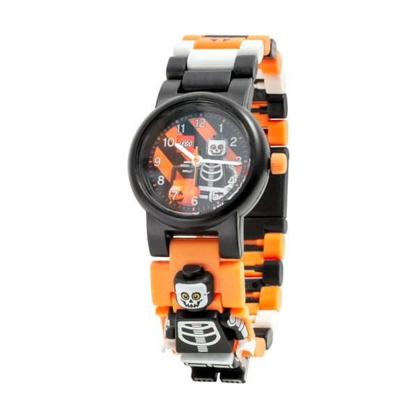 Črna ročna ura z zložljivim pasom in minifigurico LEGO® Skeleton