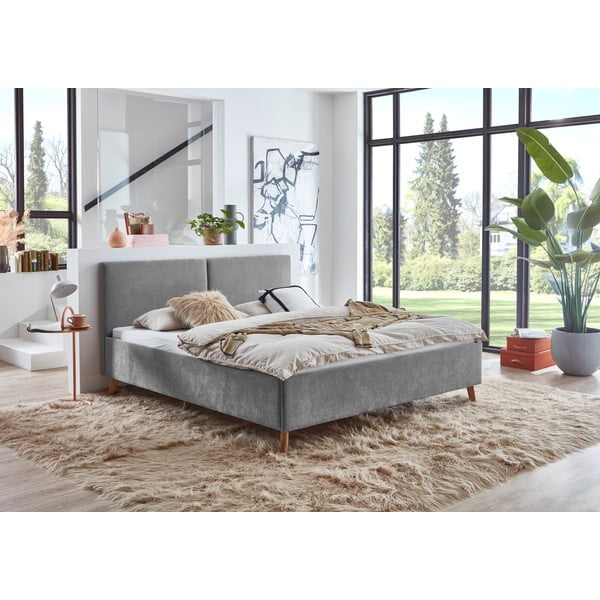 Siva oblazinjena zakonska postelja z letvenim dnom 160x200 cm Piano – Meise Möbel-image-1
