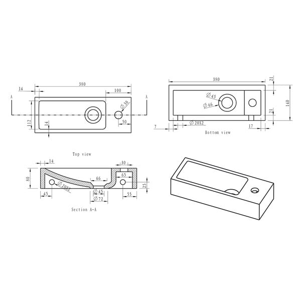 Črn kamnit manjši umivalnik 38x14 cm Blok – Sapho-image-4
