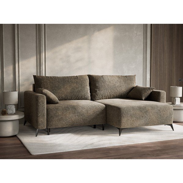 Rjava raztegljiva/s prostorom za shranjevanje kotna sedežna garnitura iz šenilje (desni kot/z ležalnikom) Leon – Maison de Rêve-image-4