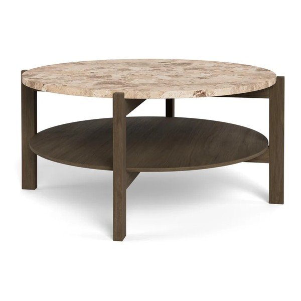 Okrogla klubska mizica z marmorno mizno ploščo v temni naravni barvi ø 80 cm Dorsett – Actona-image-3