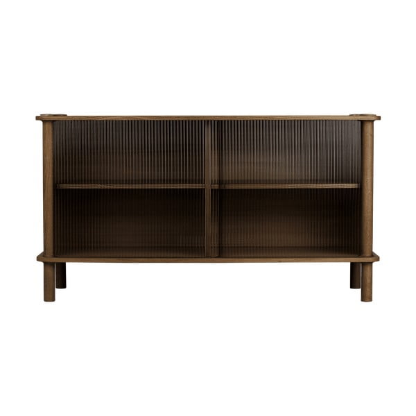 Rjava vitrina iz masivnega hrasta z drsnimi vrati 135x73,5x48 cm Italic – UMAGE