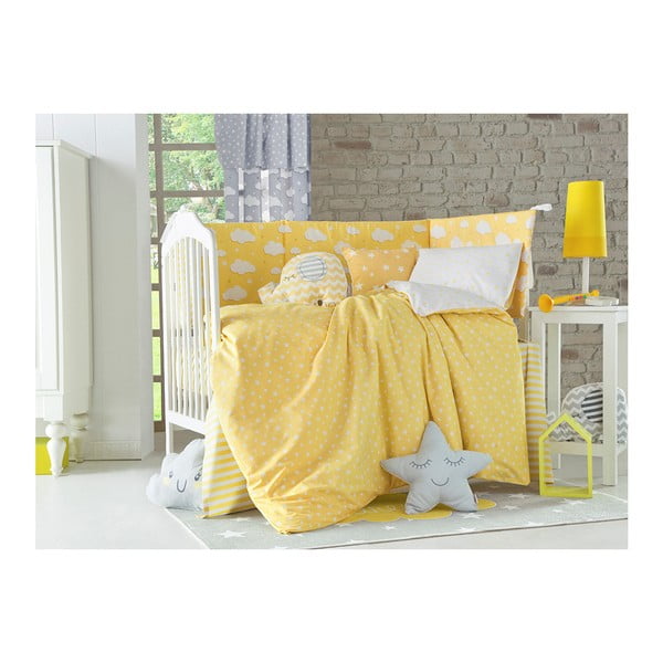 Rumena otroška bombažna posteljnina z rjuho za enojno posteljo Mike & Co. NEW YORK Carino, 90 x 120 cm