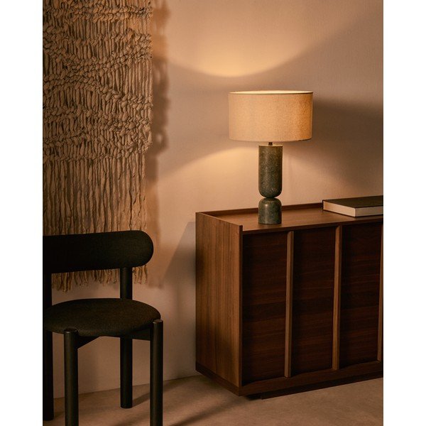 Temno zelena/bež marmorna namizna svetilka s tekstilnim senčilom (višina 57 cm) Vex – Kave Home-image-1