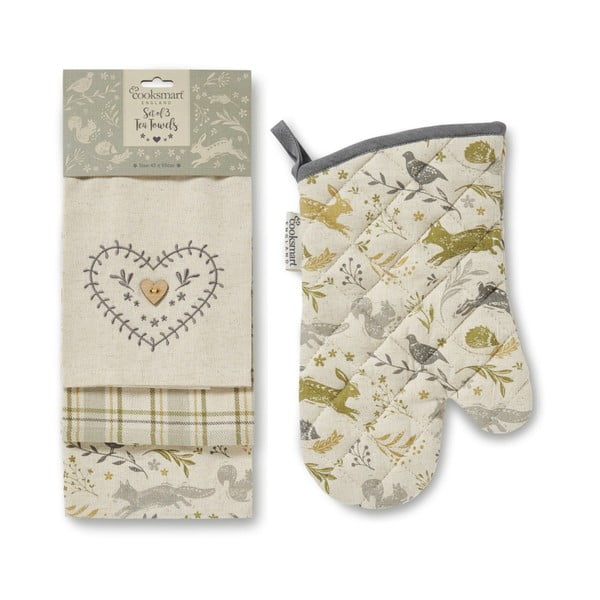 Kuhinjske krpe in kuhinjnska rokavica v kompletu 4 ks Woodland – Cooksmart ®