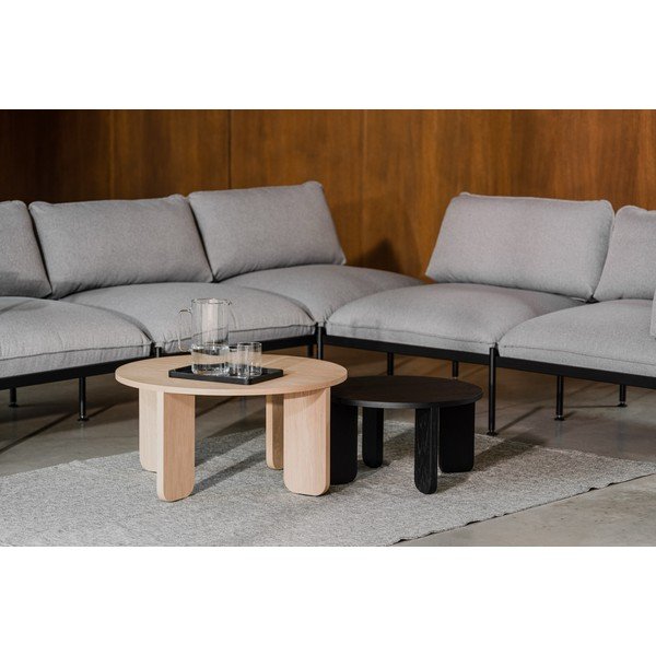 Črna okrogla klubska mizica z mizno ploščo v hrastovem dekorju ø 55 cm Kuvu – noo.ma-image-2