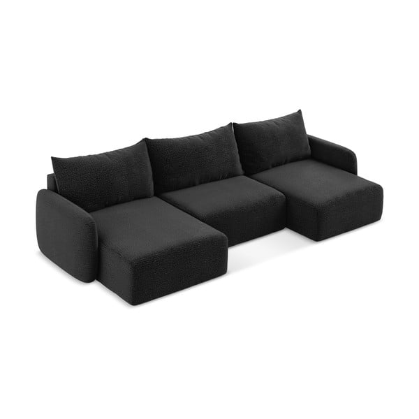 Črna raztegljiva/s prostorom za shranjevanje kotna sedežna garnitura Kalena – Makamii-image-2