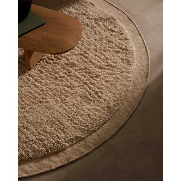 Kremno bela ročno tkana volnena okrogla preproga ø 200 cm Marely – Kave Home-image-1