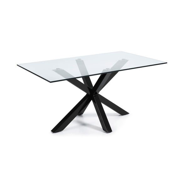 Jedilna miza s stekleno ploščo in črnim podnožjem Kave Home, 160 x 90 cm