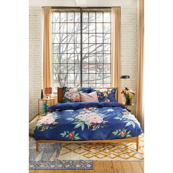 Mornarsko modra posteljnina iz bombažnega satena Bonami Selection Floret, 200 x 220 cm-image-1