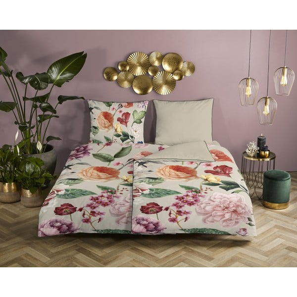 Bež enojna posteljnina iz bombažnega satena 140x200 cm – Descanso-image-1