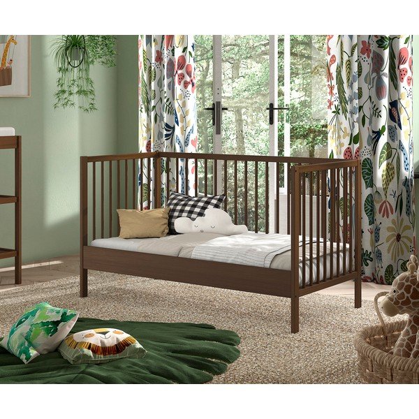 Rjava otroška posteljica iz masivne bukve z odstranljivo stranico in nastavljivo višino 70x140 cm Dino – Vipack-image-3