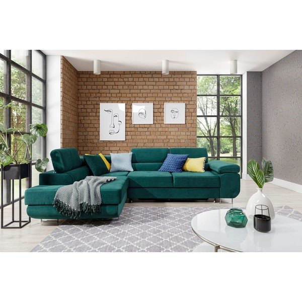 Zelena žametna raztegljiva/s prostorom za shranjevanje kotna sedežna garnitura (levi kot/v obliki črke L) Anton – ELTAP-image-1