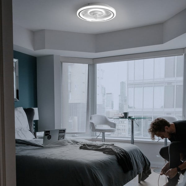 Bela LED stropna svetilka z daljinskim upravljalnikom/z ventilatorjem Alan – SULION-image-1