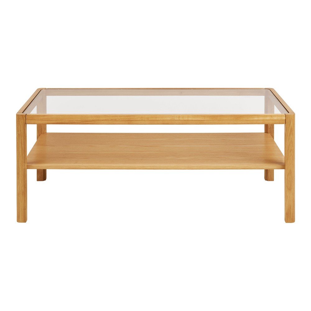 Klubska mizica s stekleno mizno ploščo v naravni barvi 60x110 cm Lourmarin