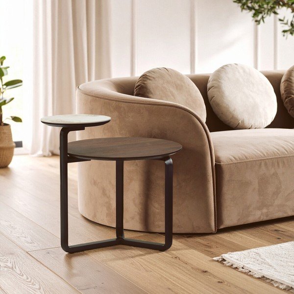 Rjava okrogla klubska mizica iz masivnega evkaliptusa 55x67 cm Imperia – Premier Housewares-image-2