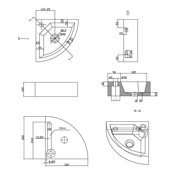 Črn kotni kamnit manjši umivalnik 30x30 cm Blok – Sapho-image-3