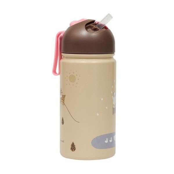 Svetlo rjava aluminijasta otroška steklenička za vodo 360 ml Friends in the Forest – OYOY Mini