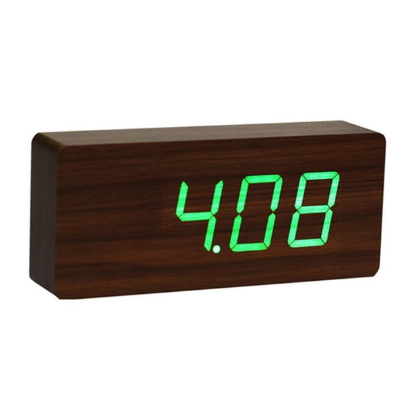 Temno rjava budilka z zelenim zaslonom LED Gingko Slab Click Clock-image-2
