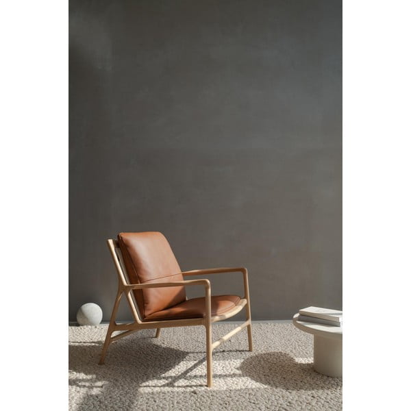 Rjav/naraven usnjen fotelj Dedo – Gazzda-image-1