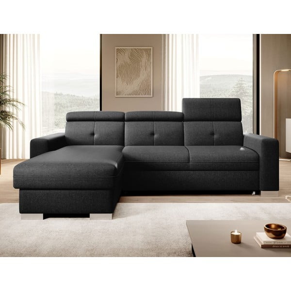 Črna raztegljiva/s prostorom za shranjevanje kotna sedežna garnitura (levi kot/z ležalnikom) Fresia – ELTAP-image-1