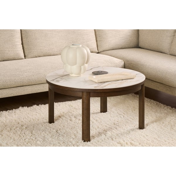 Bež-temno rjava okrogla klubska mizica s keramično ploščo ø 90 cm Southampton – Actona-image-1