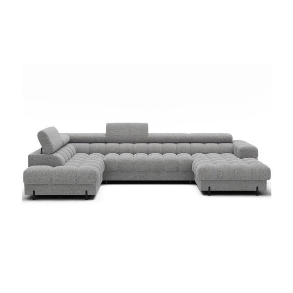 Siva raztegljiva kotna sedežna garnitura iz tkanine bouclé (levi kot/v obliki črke "U") Feraria – ELTAP