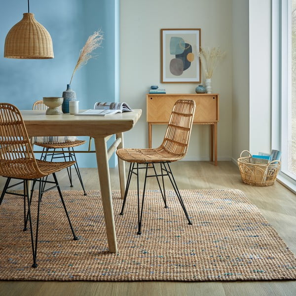 Ročno tkana preproga iz jute v naravni in modri barvi 120x170 cm Jute Boucle Blue – Flair Rugs-image-1