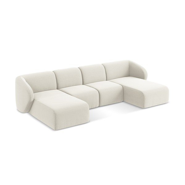 Bež žametna kotna sedežna garnitura (v obliki črke "U") Lani – Makamii-image-2