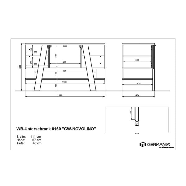Bela omarica za pod umivalnik v hrastovem dekorju 111x67 cm Novolino - Germania-image-4