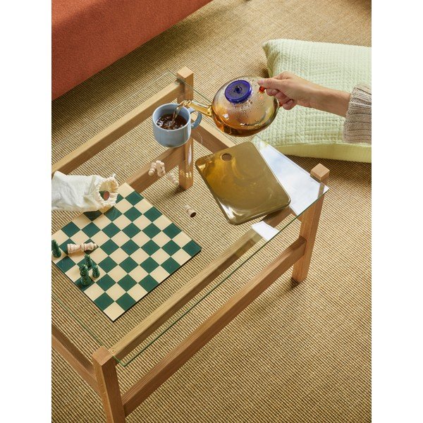 Klubska mizica s stekleno mizno ploščo v naravni barvi 52x66 cm Ledge – Hübsch-image-2